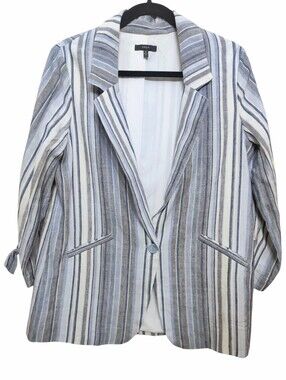 DREW Revolve Catalina Blazer M Blue Striped Linen Blend